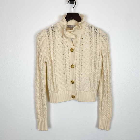 J Crew Cable-knit Ruffleneck Cardigan Sweater BV351 - Picture 4 of 8